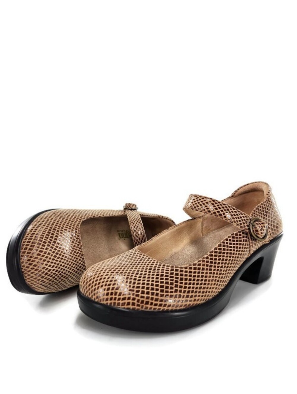 Alegria Harper Burnished Tan & Brown Snake Print Leather Mary-Jane Clogs